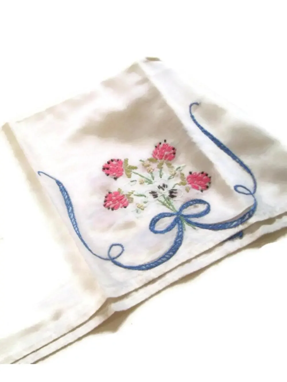Vintage Embroidered Table Scarf: Floral Ribbon Cotton Table Runner